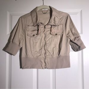 Zipper Pockets cotton beige Jacket cardigan Large Medium